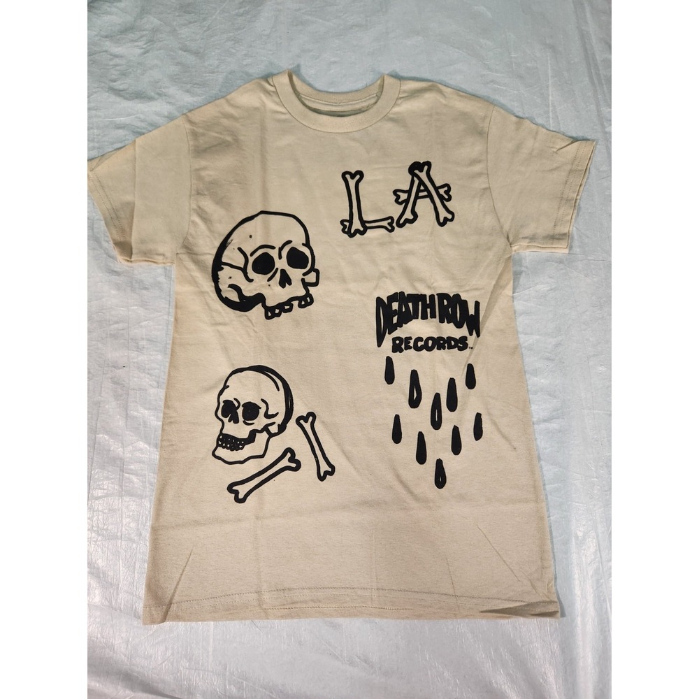 New Death Row Records T-Shirt Skull Logo White Beige Black Graphics Mens Small S